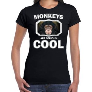 Dieren apen t-shirt zwart dames - monkeys are serious cool shirt - cadeau t-shirt leuke chimpansee/ apen liefhebber M