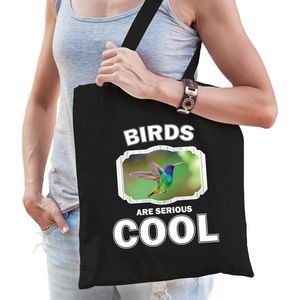 Dieren kolibrie vogel  katoenen tasje volw + kind zwart - birds are cool boodschappentas/ gymtas / sporttas - cadeau vogels fan