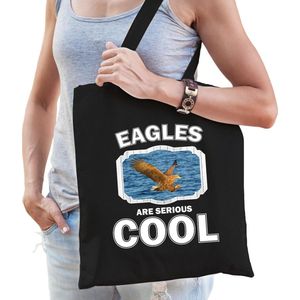 Dieren zeearend  katoenen tasje volw + kind zwart - eagles are cool boodschappentas/ gymtas / sporttas - cadeau arenden fan