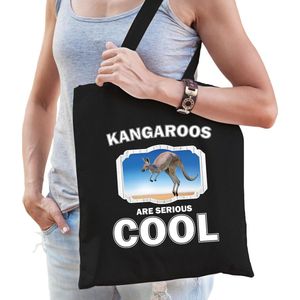 Dieren kangoeroe  katoenen tasje volw + kind zwart - kangaroos are cool boodschappentas/ gymtas / sporttas - cadeau kangoeroes fan