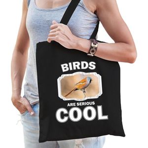 Dieren baardmannetje vogel  katoenen tasje volw + kind zwart - birds are cool boodschappentas/ gymtas / sporttas - cadeau vogels fan