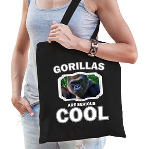 Dieren stoere gorilla  katoenen tasje volw + kind zwart - gorillas are cool boodschappentas/ gymtas / sporttas - cadeau gorilla apen fan