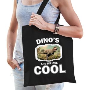 Dieren stoere t-rex dinosaurus tasje zwart volwassenen en kinderen - dinosaurs are cool cadeau boods - Feest Boodschappentassen