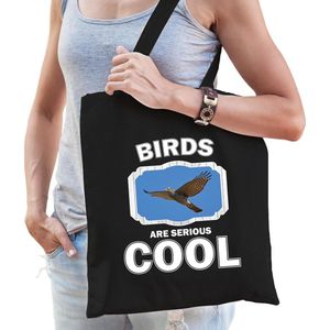 Dieren vliegende havik roofvogel  katoenen tasje volw + kind zwart - birds are cool boodschappentas/ gymtas / sporttas - cadeau vogels fan