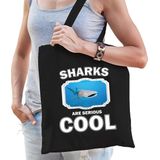 Dieren walvishaai  katoenen tasje volw + kind zwart - sharks are cool boodschappentas/ gymtas / sporttas - cadeau haaien fan