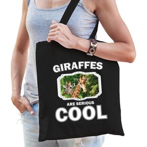 Dieren giraffe  katoenen tasje volw + kind zwart - giraffes are cool boodschappentas/ gymtas / sporttas - cadeau giraffen fan