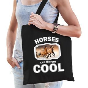 Dieren bruin paard tasje zwart volwassenen en kinderen - horses are cool cadeau boodschappentasje - Feest Boodschappentassen