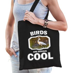 Dieren lepelaar vogel  katoenen tasje volw + kind zwart - birds are cool boodschappentas/ gymtas / sporttas - cadeau vogels fan
