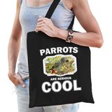 Dieren grijze roodstaart papegaai katoenen tasje volw + kind zwart - parrots are cool boodschappentas/ gymtas / sporttas - cadeau papegaaien fan