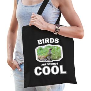 Dieren groene specht  katoenen tasje volw + kind zwart - birds are cool boodschappentas/ gymtas / sporttas - cadeau vogels fan