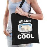 Dieren grote ijsbeer  katoenen tasje volw + kind zwart - bears are cool boodschappentas/ gymtas / sporttas - cadeau ijsberen fan