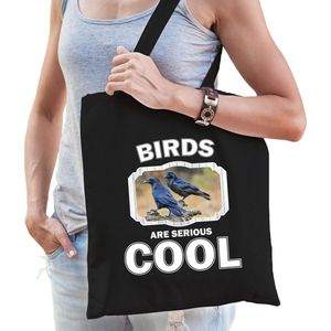 Dieren raaf  katoenen tasje volw + kind zwart - birds are cool boodschappentas/ gymtas / sporttas - cadeau vogels fan