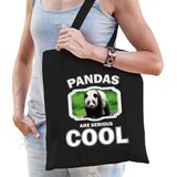 Dieren grote panda  katoenen tasje volw + kind zwart - pandas are cool boodschappentas/ gymtas / sporttas - cadeau pandaberen fan