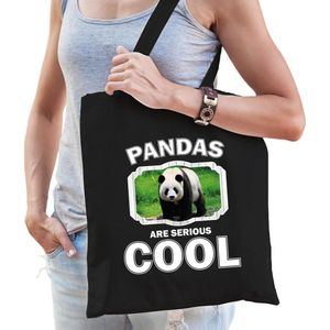 Dieren grote panda  katoenen tasje volw + kind zwart - pandas are cool boodschappentas/ gymtas / sporttas - cadeau pandaberen fan