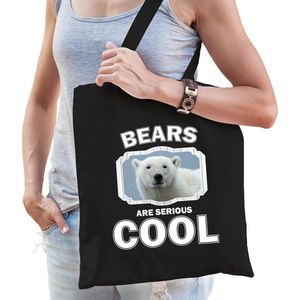 Dieren witte ijsbeer  katoenen tasje volw + kind zwart - bears are cool boodschappentas/ gymtas / sporttas - cadeau ijsberen fan