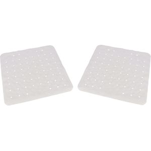 Set van 2x stuks witte anti-slip badmat/douchemat 54 x 54 cm vierkant -Douchecabine mat - Grip mat voor in douche of bad