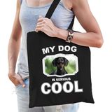 Dieren Cool teckels tasje katoen volw + kind zwart - my dog is serious cool kado boodschappentas/ gymtas / sporttas - honden / hond
