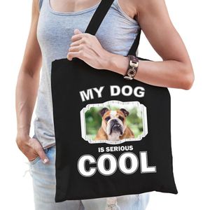 Dieren Coole Bulldogs tasje katoen volw + kind zwart - my dog is cool kado boodschappentas/ gymtas / sporttas - honden / hond