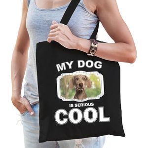 Dieren Weimaraners tasje katoen volw + kind zwart - my dog is serious cool kado boodschappentas/ gymtas / sporttas - honden / hond