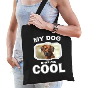 Dieren Pronkruggen tasje katoen volw + kind zwart - my dog is serious cool kado boodschappentas/ gymtas / sporttas - honden / hond