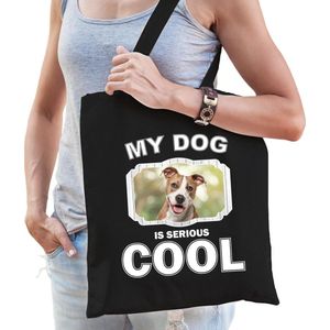Dieren Staffordshire bull terriers tasje katoen volw + kind zwart - my dog is serious cool kado boodschappentas/ gymtas / sporttas - honden / hond