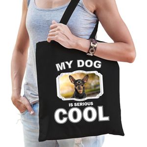Dieren Dwergpinschers tasje katoen volw + kind zwart - my dog is serious cool kado boodschappentas/ gymtas / sporttas - honden / hond