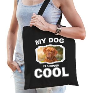 Dieren Franse Mastiff tasje katoen volw + kind zwart - my dog is serious cool kado boodschappentas/ gymtas / sporttas - honden / hond
