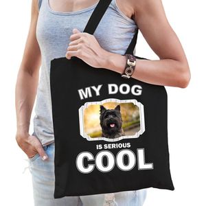 Dieren Cairn terriers tasje katoen volw + kind zwart - my dog is serious cool kado boodschappentas/ gymtas / sporttas - honden / hond