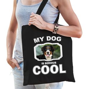 Dieren Berner Sennens tasje katoen volw + kind zwart - my dog is serious cool kado boodschappentas/ gymtas / sporttas - honden / hond