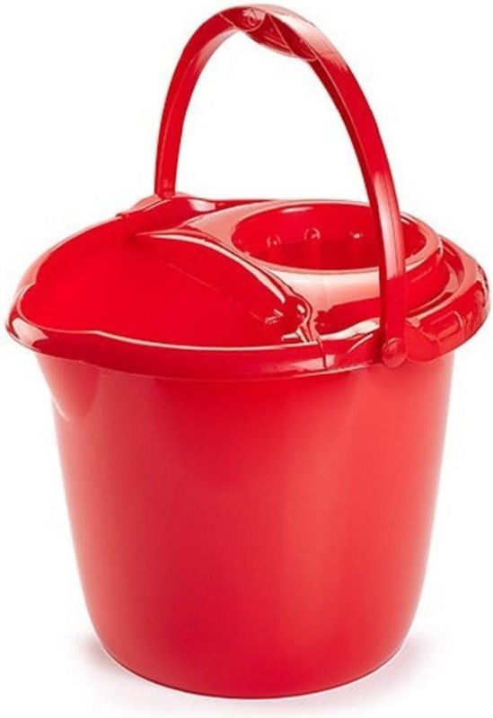 Rode dweilemmer/mopemmer 15 liter 38 x 34 cm - Vloer reinigen - Kunststof/plastic dweil emmer