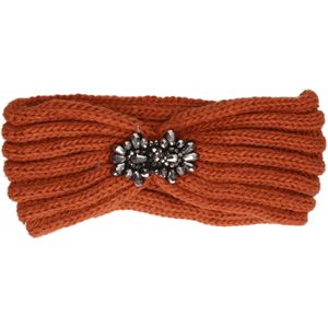 Gebreide winter hoofdband donker oranje met bloem voor dames - Winter kleding accessoires