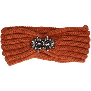 Gebreide winter hoofdband donker oranje met bloem voor dames - Winter kleding accessoires
