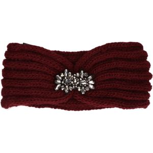 Gebreide winter hoofdband bordeaux rood met bloem voor dames - Winter kleding accessoires