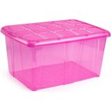 Plasticforte opslagbak organizers met deksel - transparant/roze - 60 liter - kunststof