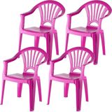 4x Stuks Fuchsia Roze Stoeltjes Voor Kinderen 51 cm - Tuinmeubelen