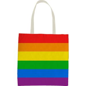 1x Polyester boodschappentasje/shopper regenboog/rainbow/pride vlag voor volwassenen en kids - Boodschappentassen