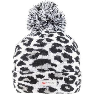 Grijze/zwarte panterprint/luipaardprint muts -voor dames/vrouwen  Luipaard/panter dieren artikelen - Winterkleding/buitenkleding