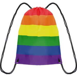 1x Gymtasje/rugtas rijgkoord regenboog/rainbow/pride vlag voor volwassenen en kids