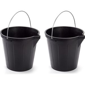 2x stuks emmer zwart 12 liter 31 x 31 cm schoonmaakartikelen