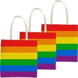 10x Polyester boodschappentasje/shopper regenboog/rainbow/pride vlag voor volwassenen en kids - Festival/pride musthaves