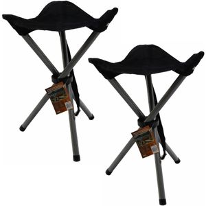 Set van 2x stuks festival krukjes inklapbaar zwart 50 cm - Campingkrukjes