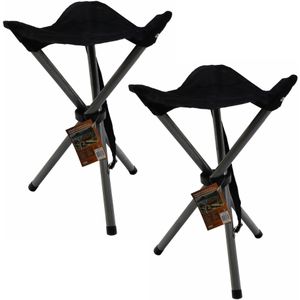 Set van 2x stuks zwarte opvouwbare lichtgewicht campingkrukjes/visserskrukjes 31 x 50 cm - Outdoor/vakantie - Inklapbare stoeltjes