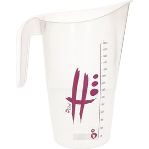Transparante maatbeker 1400 ml met roze/paars opdruk 13 x 22 cm - 1,4 liter - Keukenbenodigdheden - Koken