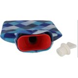 Set van 2x stuks water kruik met fleece hoes blauwe ruiten print 1,7 liter - 35 x 18 cm - Warmwaterkruiken - Warmtekruik