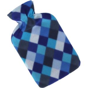 Set van 2x stuks water kruik met fleece hoes blauwe ruiten print 1,7 liter - Kruiken