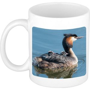 Dieren fuut vogel foto mok 300 ml - cadeau beker / mok vogels liefhebber