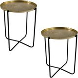 2x stuks ronde bijzettafels/plantenstandaarden goud/zwart 50 cm - plantenhouder/plantentafel/oppottafel