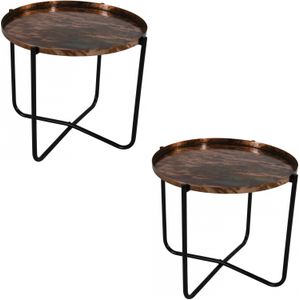 2x stuks ronde bijzettafels/plantenstandaarden koper/zwart 35 cm - plantenhouder/plantentafel/oppottafel