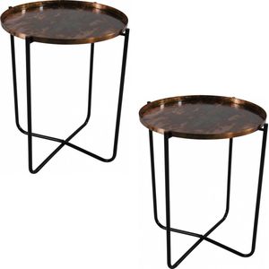 2x Stuks Ronde Bijzettafels/Plantenstandaarden Koper/Zwart 50 cm