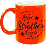 Best Brother Ever cadeau mok / beker neon oranje 330 ml